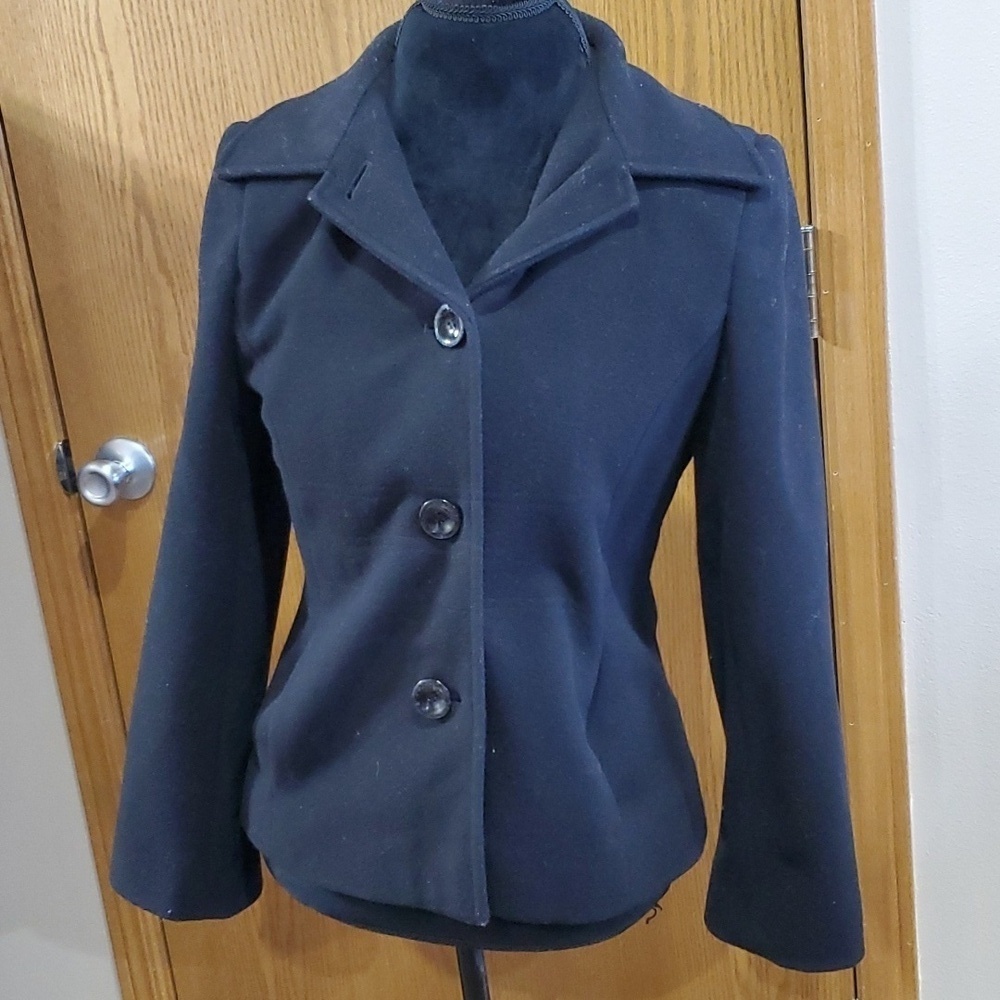 Kristen Blake black wool blend short pea coat
